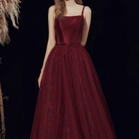 Burgundy tulle short prom dress homecoming dress - Thumbnail 2