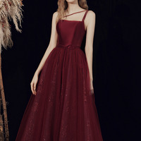 Burgundy tulle short prom dress homecoming dress - Thumbnail 3