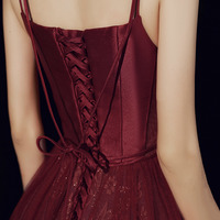 Burgundy tulle short prom dress homecoming dress - Thumbnail 4