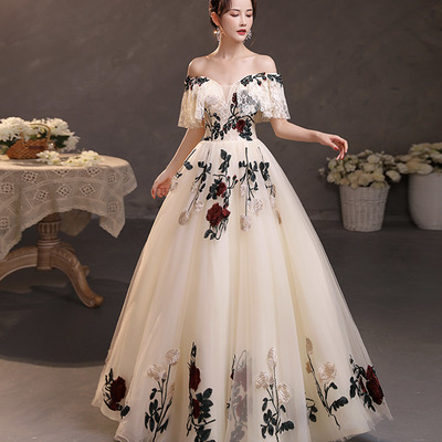 Champagne tulle lace long prom dress evening dress - Thumbnail 3