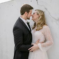 Sparkly A Line Long Sleeves Handmade Beading White Wedding Dresses - Thumbnail 1