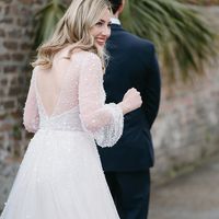 Sparkly A Line Long Sleeves Handmade Beading White Wedding Dresses - Thumbnail 2