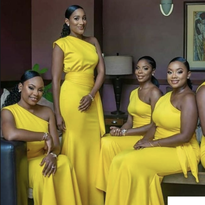 One shoulder yellow bridesmaid dresses mermaid - Thumbnail 1