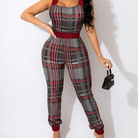 Casual Plaid Slim Sleeveless Jumpsuit - Thumbnail 1