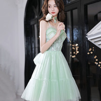 Green lace short prom dress homecoming dress - Thumbnail 2