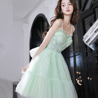 Green lace short prom dress homecoming dress - Thumbnail 3
