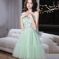 Green lace short prom dress homecoming dress - Thumbnail 4