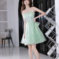 Green lace short prom dress homecoming dress - Thumbnail 5