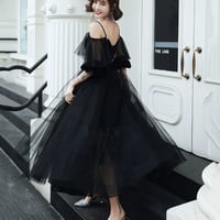 Black tulle short prom dress A-line homecoming dress - Thumbnail 3