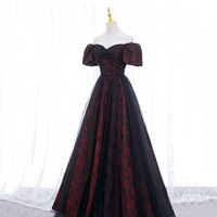 Black tulle long prom dress A-line evening dress - Thumbnail 2