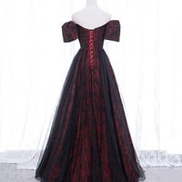 Black tulle long prom dress A-line evening dress - Thumbnail 4