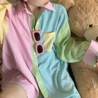 Pastel Color Stripe Blouse Shirt - Thumbnail 3