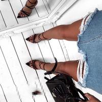 Sexy black Explosive Style Sandals Pointed Toe Cross Strap Stiletto High Heels Large Size 43 Women's Shoes - Thumbnail 2