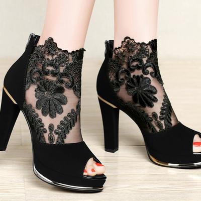 Summer fish mouth shoes ladies sandals sexy mesh thick heel high heel sandals f2540