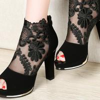 Summer Fish Mouth Shoes Ladies Sandals Sexy Mesh Thick Heel High Heel Sandals F2540 - Thumbnail 1