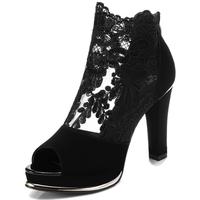 Summer Fish Mouth Shoes Ladies Sandals Sexy Mesh Thick Heel High Heel Sandals F2540 - Thumbnail 2