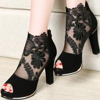 Summer Fish Mouth Shoes Ladies Sandals Sexy Mesh Thick Heel High Heel Sandals F2540 - Thumbnail 3