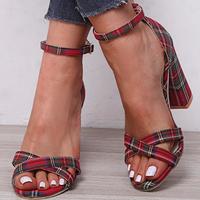 New Open-toe Sexy Plaid High-Heeled Buckle Women's Sandals Size 43 M5741 - Thumbnail 2