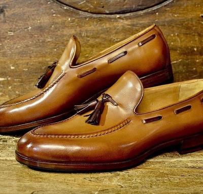 Hot Sale Men's Brown Hand Stitch Tassels Loafer Leather Office Shoes