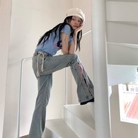 Summer Trendy Stylish Street Cute Pink Ribbon High Waist Jeans Pants - Thumbnail 7