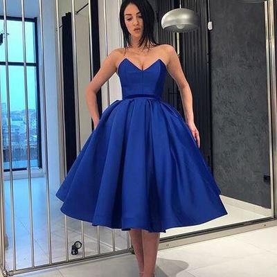 Vintage royal blue knee length stain homecoming dresses - Thumbnail 3