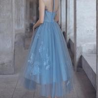 Cute blue tulle tea length prom dress  - Thumbnail 1