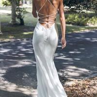 Spaghetti Straps Mermaid Cowl Neck Soft Satin Prom Dresses - Thumbnail 1