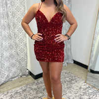 Cute Bodycon V Neck Straps Sequins Homecoming Dresses - Thumbnail 1
