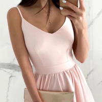 V-Neck Women'S Pink Sling Sleeveless Dress - Thumbnail 1