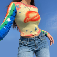 Rainbow Planet Star Print Long Sleeve T-shirt - Thumbnail 1