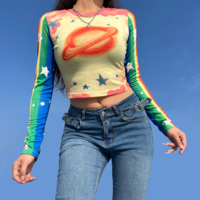 Rainbow Planet Star Print Long Sleeve T-shirt - Thumbnail 2