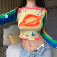 Rainbow Planet Star Print Long Sleeve T-shirt - Thumbnail 4