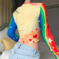 Rainbow Planet Star Print Long Sleeve T-shirt - Thumbnail 5