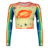 Rainbow Planet Star Print Long Sleeve T-shirt - Thumbnail 6
