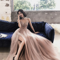 Stylish tulle beaded long prom dress evening dress - Thumbnail 2