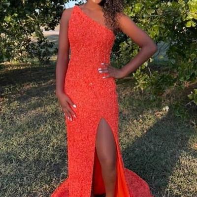 Sp2233,one shoulder open back mermaid orange sequins long prom dress,shiny formal dress,sexy night dress