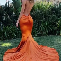SP2234,Mermaid Orange Prom Dresses with Deep V-neckline vestido de noche de sirena - Thumbnail 1