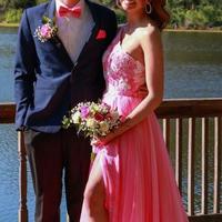 SP2235,Princess one shoulder hot pink long prom dress with side slit - Thumbnail 1