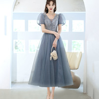 Blue tulle beaded short prom dress homecoming dress - Thumbnail 2