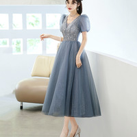 Blue tulle beaded short prom dress homecoming dress - Thumbnail 4