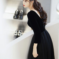 Black V-neck long sleeve prom dress evening dress - Thumbnail 5