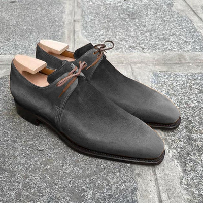 Unique men's hand stitch grey chukka lace up suede formal shoes