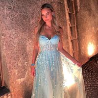 Cute Sweetheart Light Blue Tulle Long Prom Dresses with Appliques - Thumbnail 2