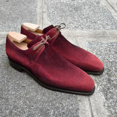 Classical berry colour derby lace up suede shoes for men's