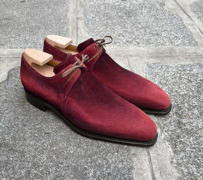 Classical Berry Colour Derby Lace Up Suede Shoes For Men's
