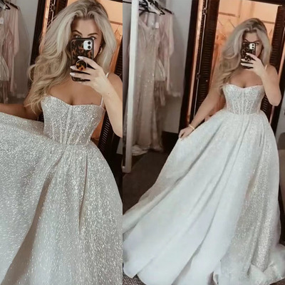 Sparkly wedding dresses bridal gown slit with corset wd12 - Thumbnail 2