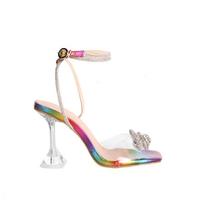 2022 black apricot color high heel sandals stiletto rhinestone women's shoes G6352 - Thumbnail 5