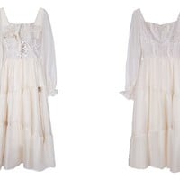 French Elegant Delicate Rose Princess Embroidery Jacquard Satin Soft Cream Long Sleeve Dress - Thumbnail 6