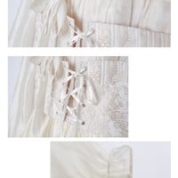 French Elegant Delicate Rose Princess Embroidery Jacquard Satin Soft Cream Long Sleeve Dress - Thumbnail 7