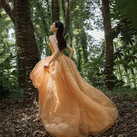 Orange tulle lace high low prom dress evening dress - Thumbnail 2